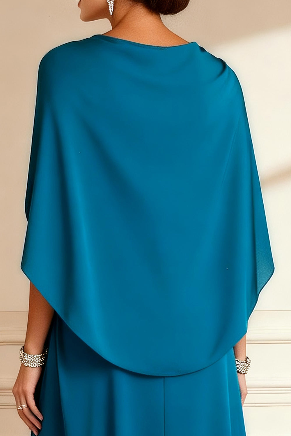 Sparkly Peacock Blue V-Neck Long Mother of the Bride Dress with Beading