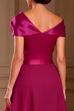 Fuchsia Asymmetrical Neck Ruched Long Mother of the Bride Jumpsuits with Cape Evening Dress