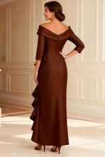 Chocolate Off the Shoulder Ruffled Long Mother of the Bride Dress with Sleeves