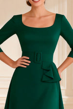 Dark Green A Line Round Neck Long Mother of the Bride Dress with Slit