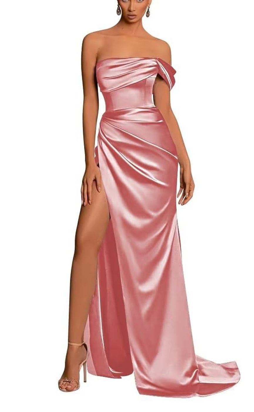 L0976 - Couture Simple Draped Sleeveless With Train and High Slit  Party Prom Formal Evening Dress