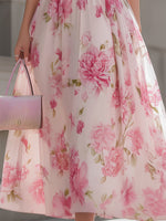 Pink Floral One-Shoulder Chiffon Sleeveless A-Line Wedding guest Dress