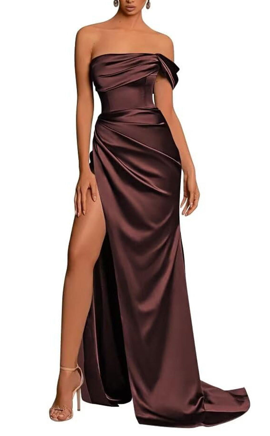 L0976 - Couture Simple Draped Sleeveless With Train and High Slit  Party Prom Formal Evening Dress