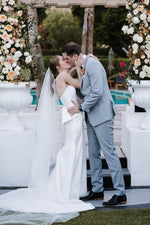 Elegant Mermaid Strapless White Satin Long Wedding Dress with Bowknot