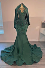 Dark Green Scoop Sleeveless Mermaid Prom Dress With Beadings Crystals