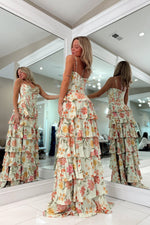 Fashion A Line Sweetheart Floral Chiffon Prom Dress with Slit