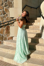 Strapless Mint Green Lace A-line Formal Dress