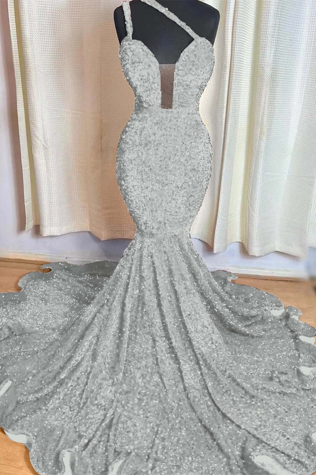 Hidais Red Mermaid Sleeveless One Shoulder Prom Dress Sweetheart Elegant Sequins