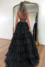 Gorgeous A Line Strapless Daffodial Tiered Chiffon Prom Evening Dresses with Hot Stone