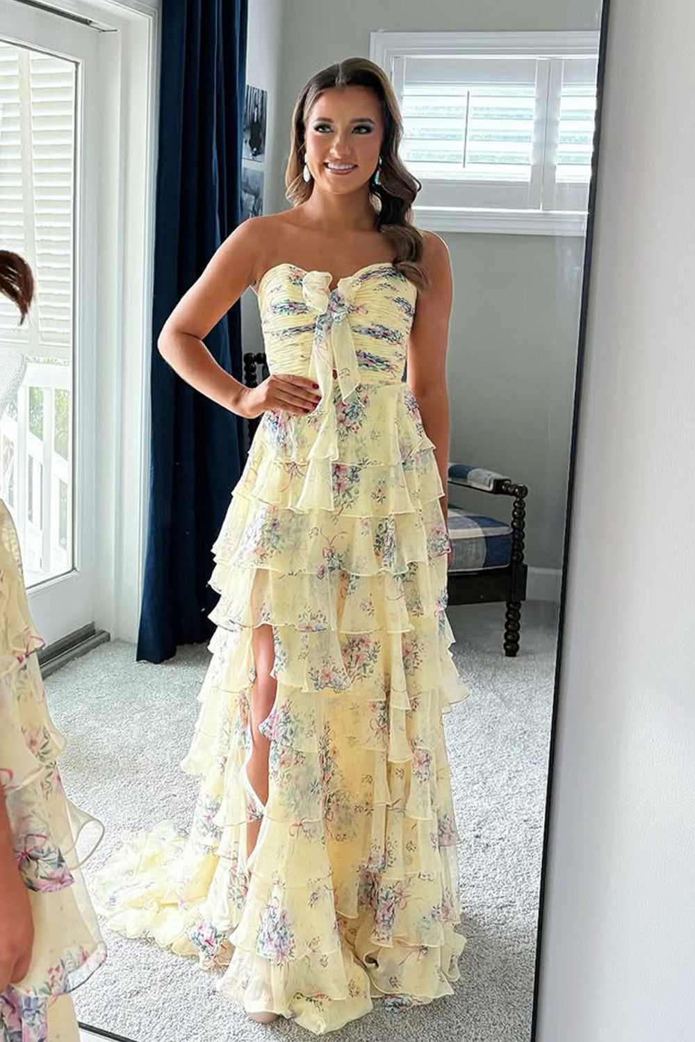 Cute A Line Sweetheart Floral Chiffon Tiered Prom Dress