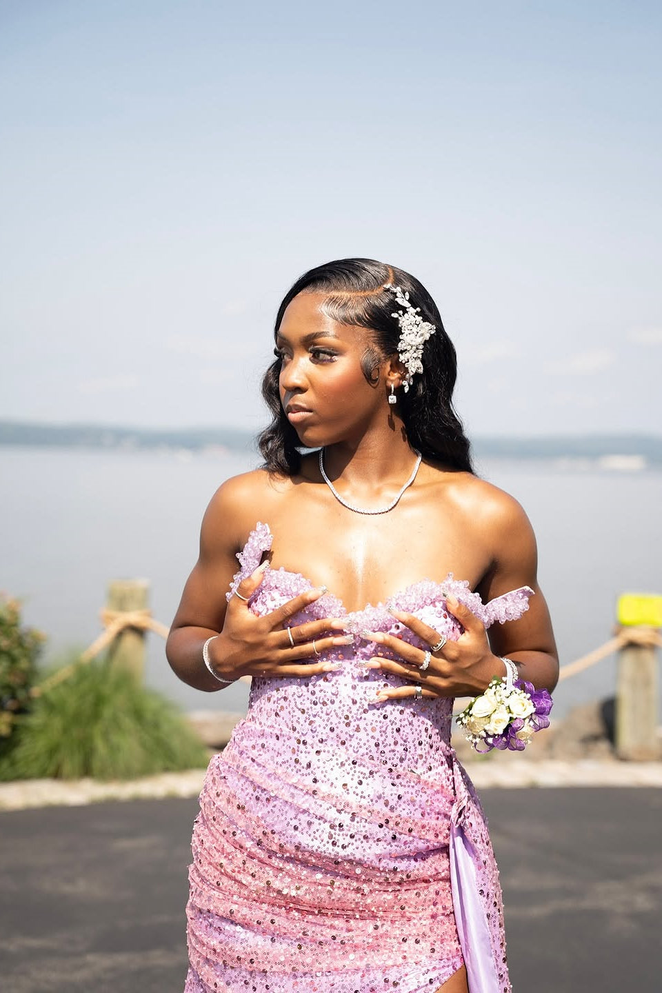 Modern Lavender Sweetheart Sequins Mermaid Prom Dress Split Long With Crystals Lace-Up