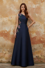 One Shoulder Sleeveless Floral Print A-Line Evening Dress