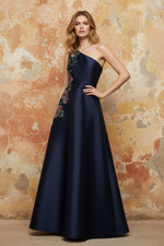 One Shoulder Sleeveless Floral Print A-Line Evening Dress