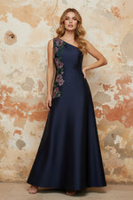 One Shoulder Sleeveless Floral Print A-Line Evening Dress