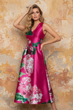 V-Neck Sleeveless A-Line Flowers Floral Print Evening Dress