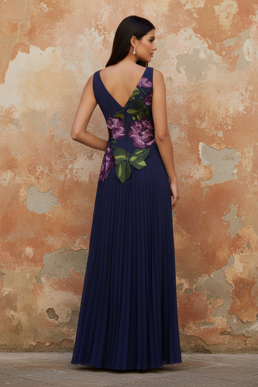 Flowers Floral Print Sleeveless Backless Mermaid Evening Dress