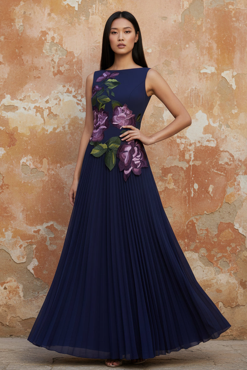 Flowers Floral Print Sleeveless Backless Mermaid Evening Dress