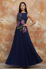 Flowers Floral Print Sleeveless Backless Mermaid Evening Dress