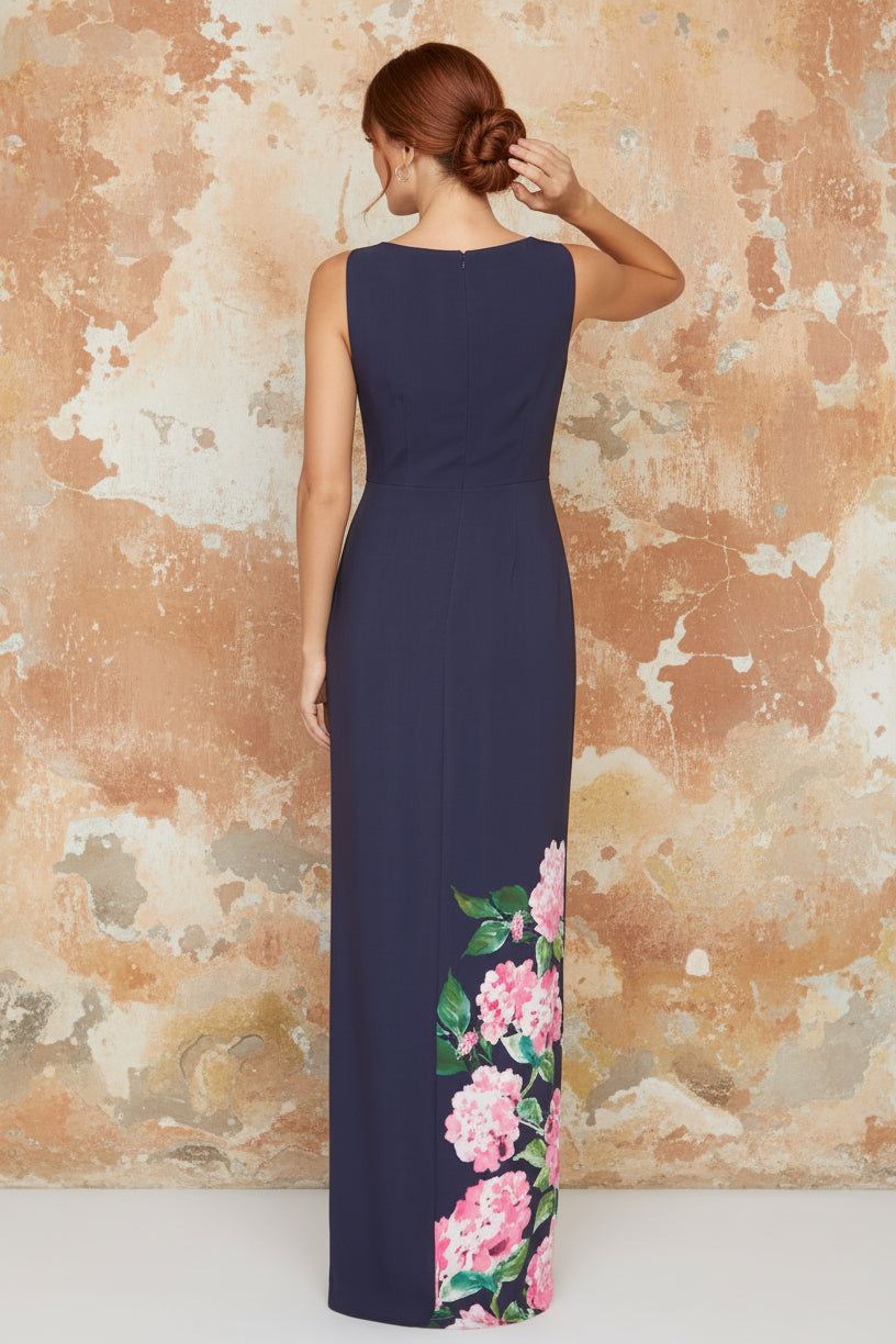 Sleeveless Jumpsuit Flowers Floral Print Side Slit Evening Dress