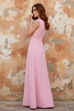 Elegant Pink Jumpsuit V-Neck Sleeveless A-Line Ruffles Evening Dress