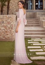 Sheath Floor-Length Half Sleeve Side Slit Feather Fitted Simple Mother of the Bride Dress
