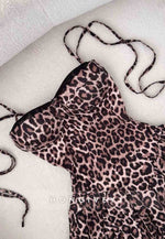 Leopard Print Pleated A-Line Empire Homecoming Dress with Bow Straps