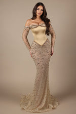 Long Sleeves Sweetheart Strapless Mermaid Beads Evening Dress