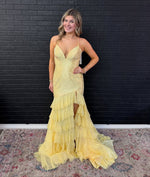 Women's Glittery Sequin Beaded Mermaid Prom Dresses Long V Neck Party Gowns with Ruffles