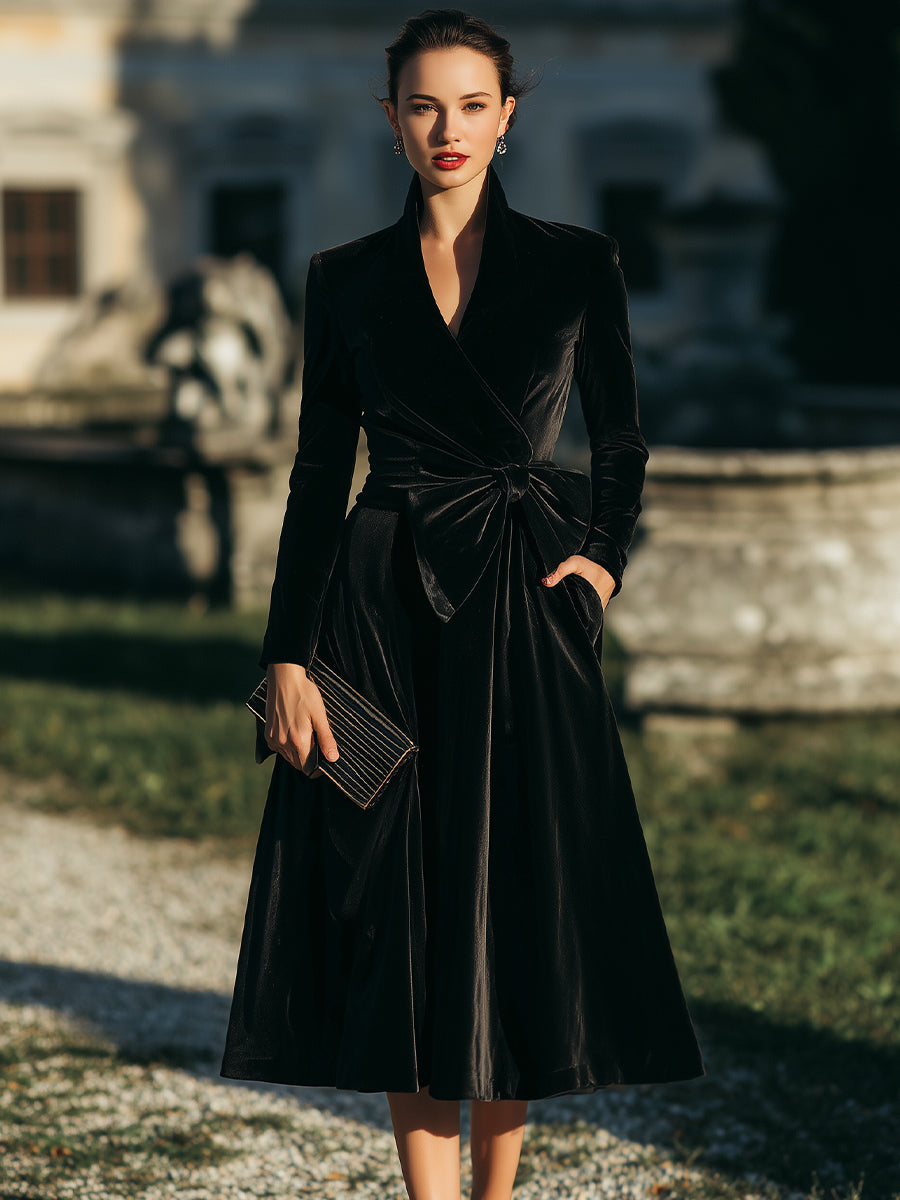 Elegant Wrap Tea-Length Midi Dress With Sculpted Bow Waist