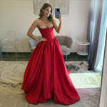 Sweetheart Corset Satin Beaded Prom Dresses Long A Line Strapless Party Gowns for Women
