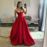 Sweetheart Corset Satin Beaded Prom Dresses Long A Line Strapless Party Gowns for Women