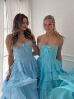 Sweetheart Corset Crystal Beaded Prom Dresses A Line Chiffon Ruffled Evening Gowns