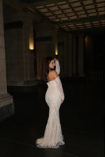 Detachable Lace Long Sleeve Mermaid Sequins Sparkle Evening Dress
