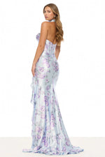 Strapless Sleeveless Floral Print Mermaid Side Slit Prom Dress Floor-Length