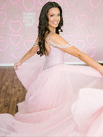 A Line Chiffon Sweetheart Crystal Beaded Long Prom Dresses for Women