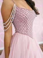 A Line Chiffon Sweetheart Crystal Beaded Long Prom Dresses for Women