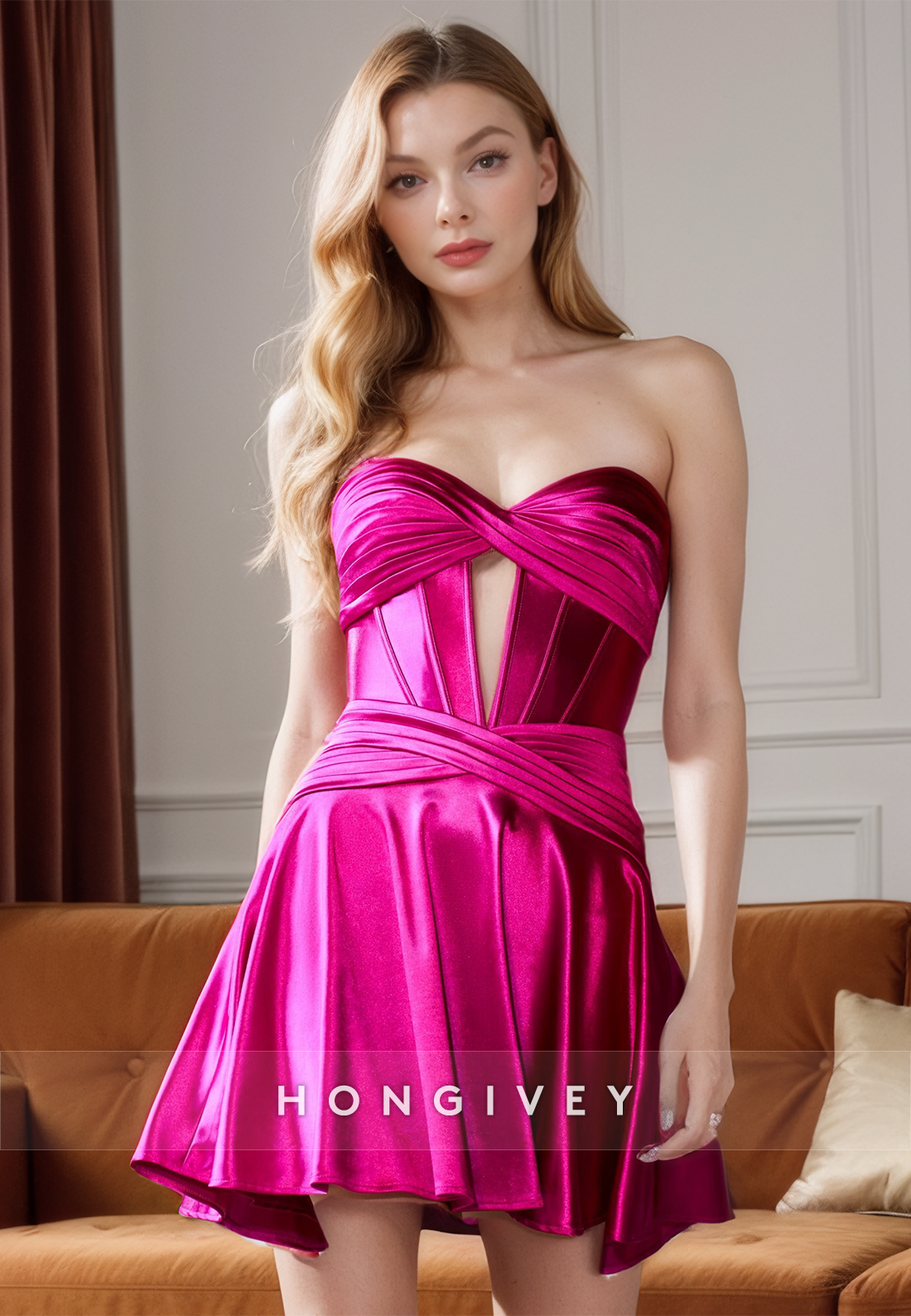 Satin A-Line Sweetheart Strapless Party Evening Homecoming Dress