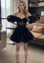 Tulle A-Line Off-Shoulder Empire Short Party Homecoming Dress