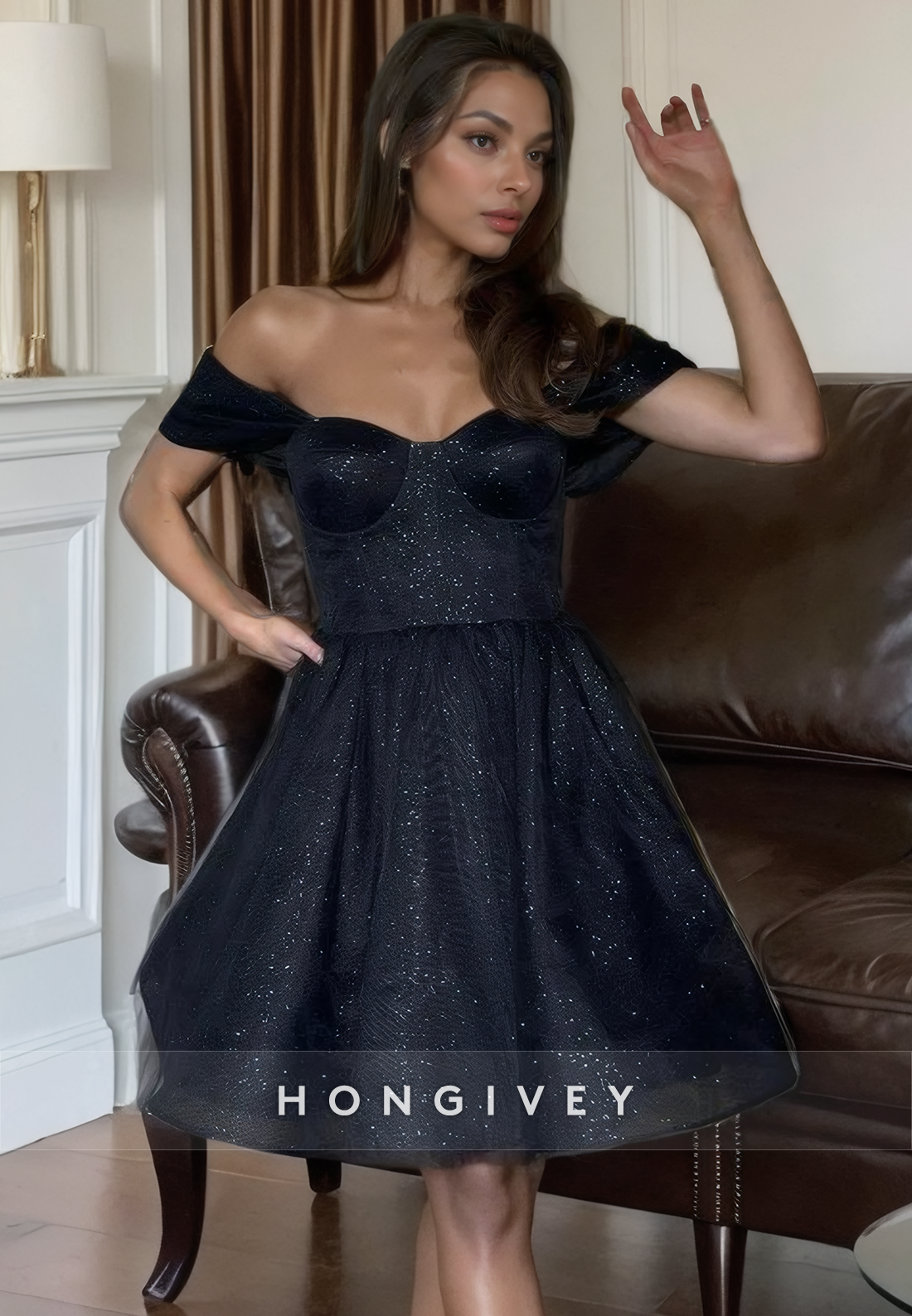 Satin A-Line Off-Shoulder Lace-Up Short Party Homecoming Dress
