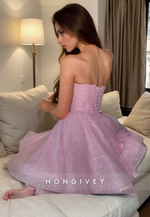 Tulle A-Line Sweetheart Strapless Glitter Short Homecoming Dress