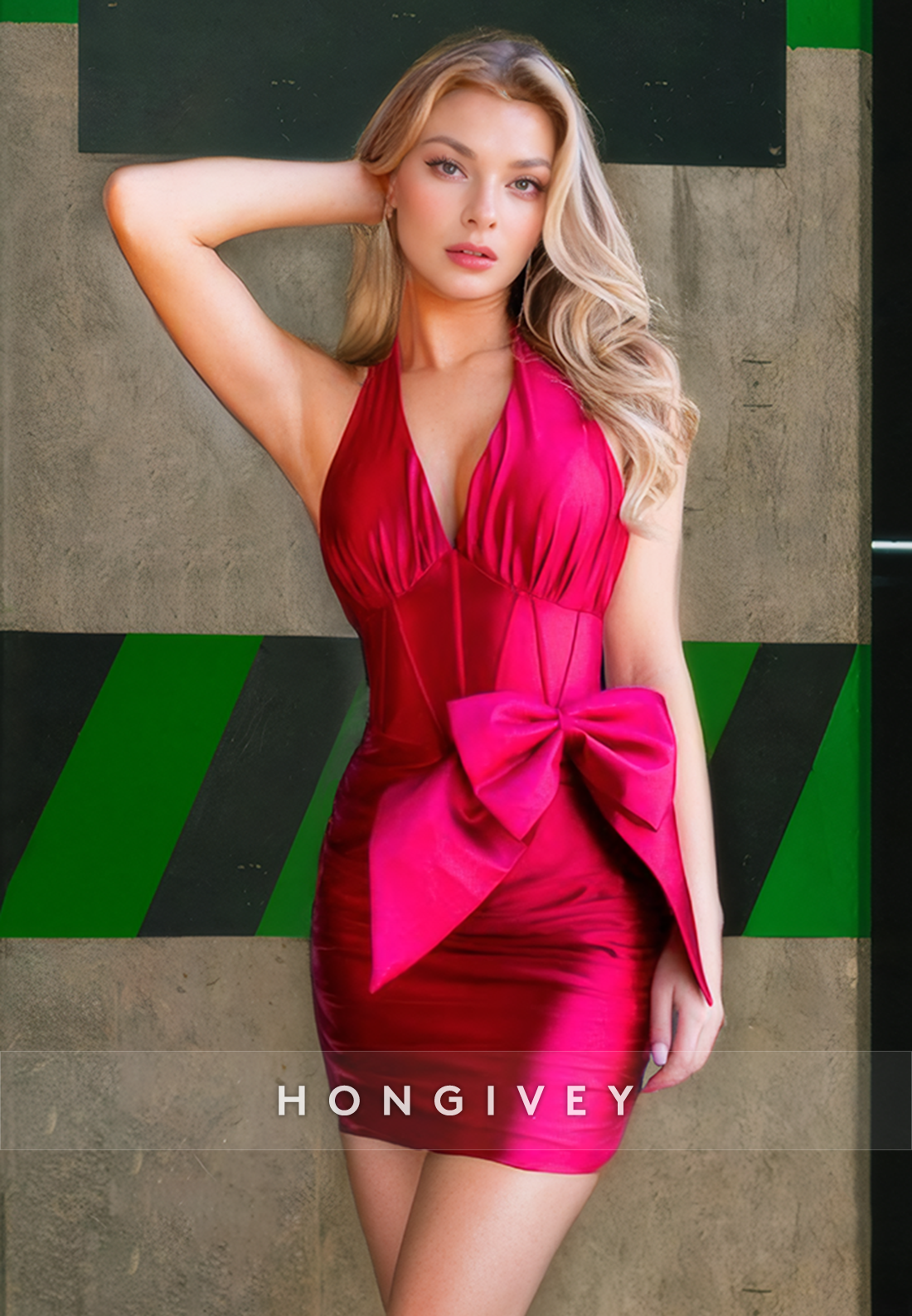 Sexy Fitted V-Neck Halter Bowknot Short Homecoming Dress