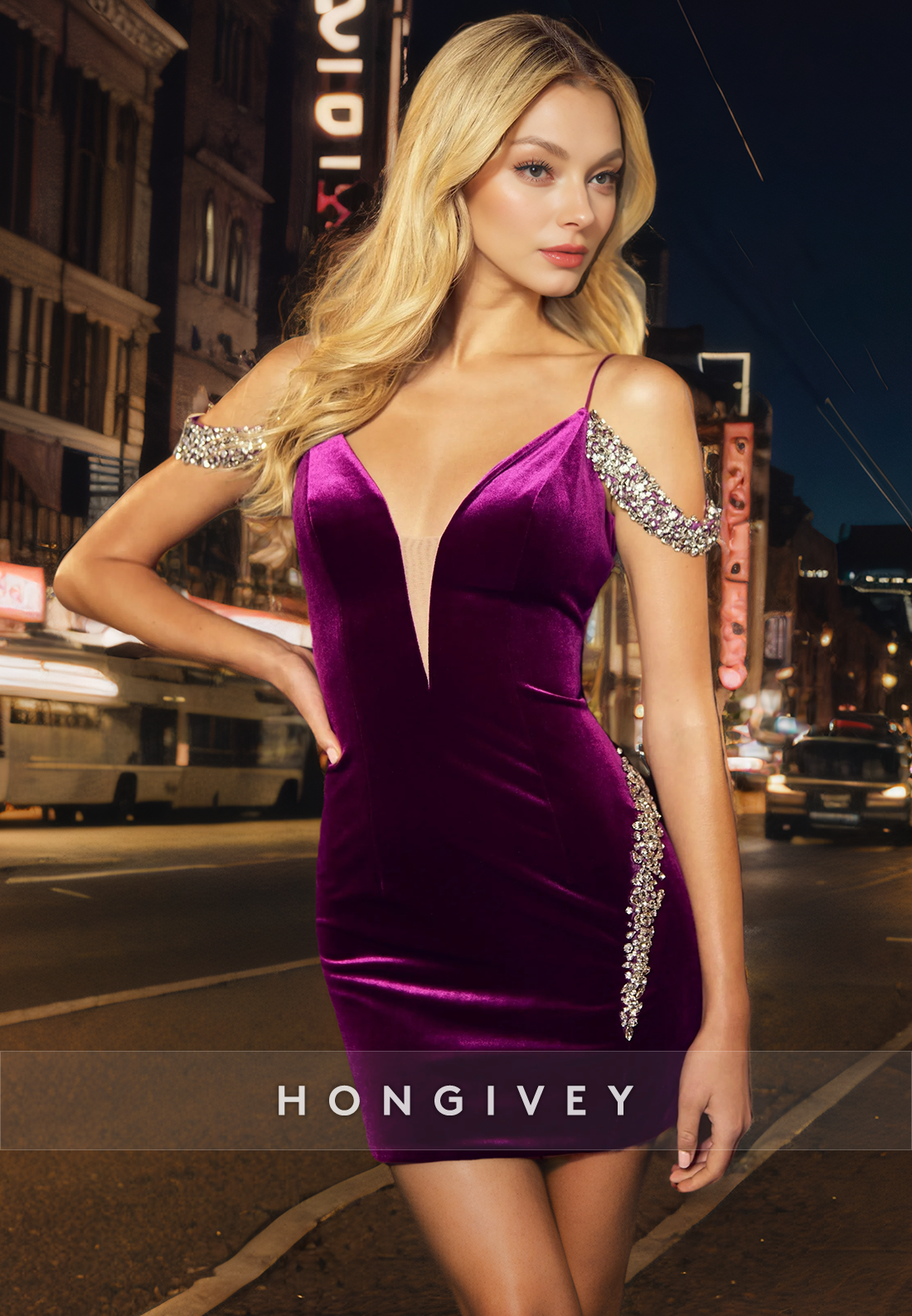 Satin Sheath Low V-Neck Beaded Short Homecoming Dress