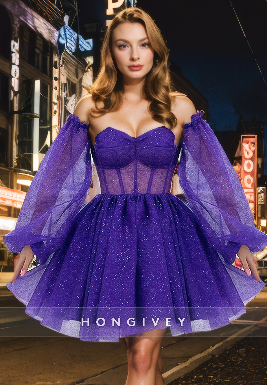 Chic Glitter Tulle A-Line Sheer Short Homecoming Dress