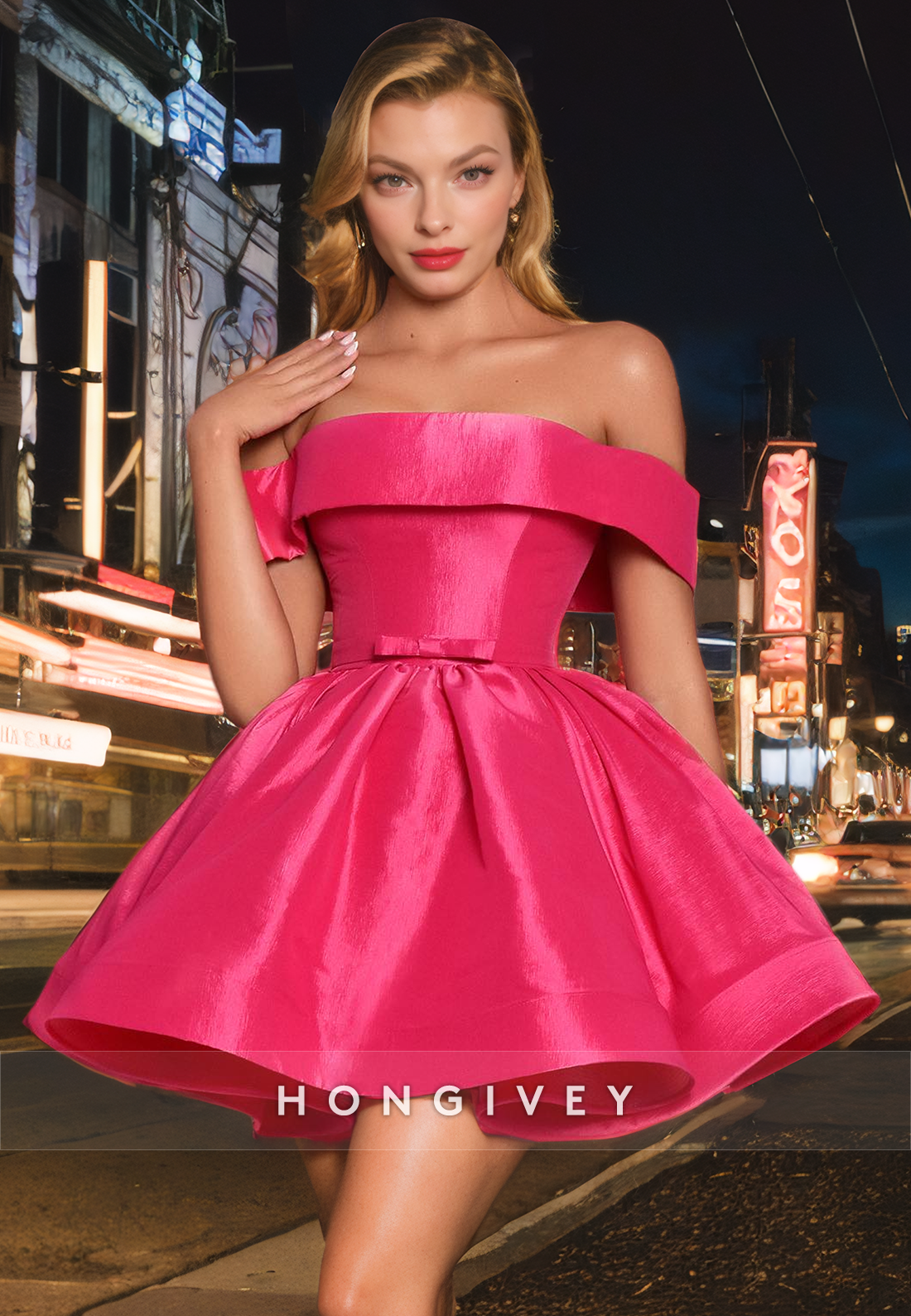 Satin A-Line Off-Shoulder Empire Party/Homecoming Dress