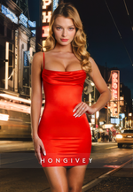 Casual Satin Fitted Spaghetti Straps Empire Party/Homecoming Dress