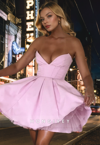 Satin A-Line V-Neck Strapless Empire Party/Homecoming Dress