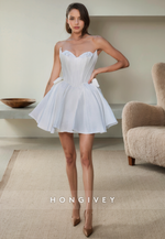 Satin A-Line Sweetheart Strapless Beaded Short Homecoming Dress