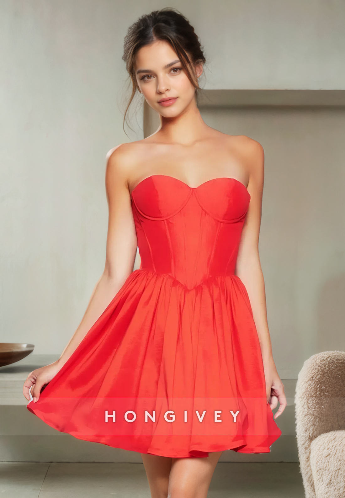 Satin A-Line Sweetheart Sleeveless Short Homecoming Dress