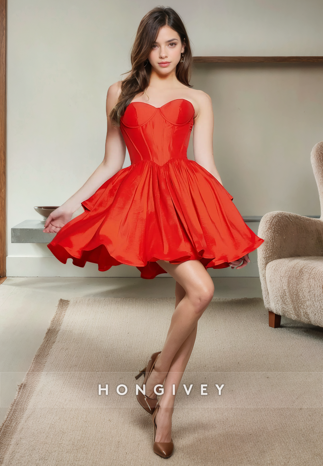 Satin A-Line Sweetheart Sleeveless Short Homecoming Dress