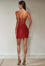 Sheath Glitter Sweetheart Strapless Sequined Appliques Short Homecoming Dress